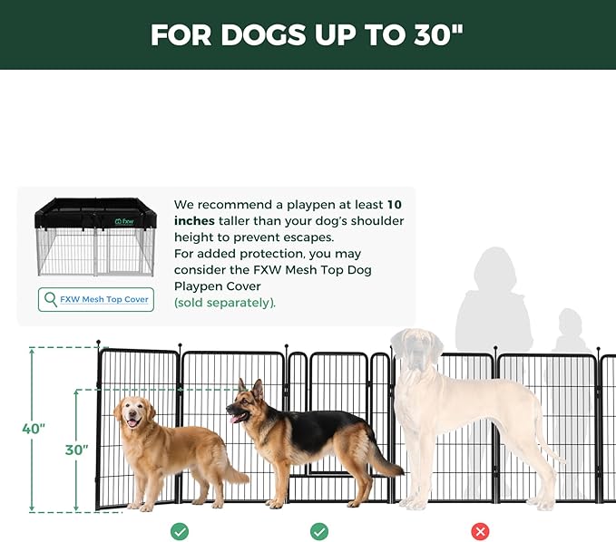 FXW Rollick Unleashed Dog Playpen for Indoor, Yard, RV Camping, 40 inch 32 Panels for Medium and Large Dogs, Black│Patented