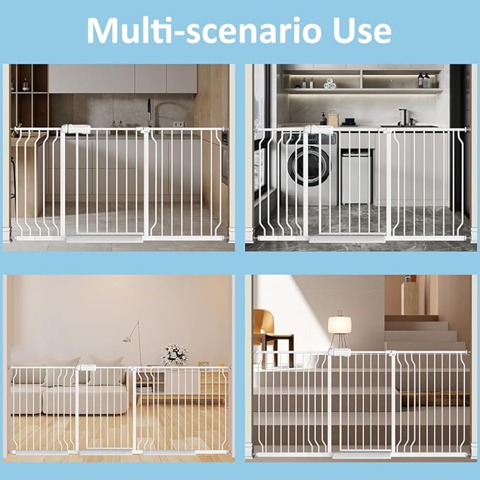 TSAYAWA Baby Gate Extra Wide Fits 71.5-85.8 inch Wide Opening - Dog Pet Gates for Doorways Stairs No Drilling Pressure Mounted - Large Child Safety Gate Indoor Outdoor White