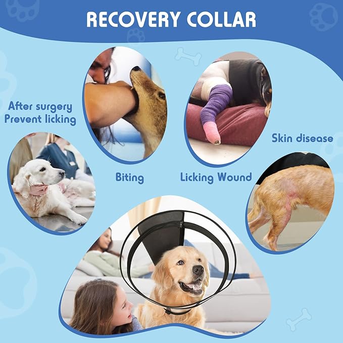 Dog Cone, Transparent Recovery Collar for Giant Breeds, E Collar After Surgery to Stop Licking, Depth Adjustable Soft Cone Not Block Vision Patented (XXL)