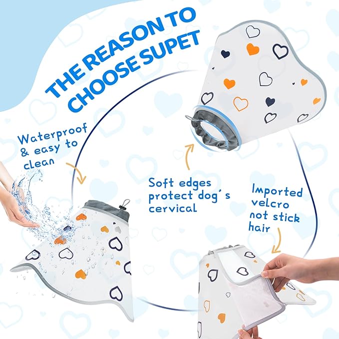 Dog Cone After Surgery - Soft, Comfortable, Adjustable Recovery Collar for Large, Medium, Small Dogs - Stop Licking with Soft Protect Edge (Love, XL)