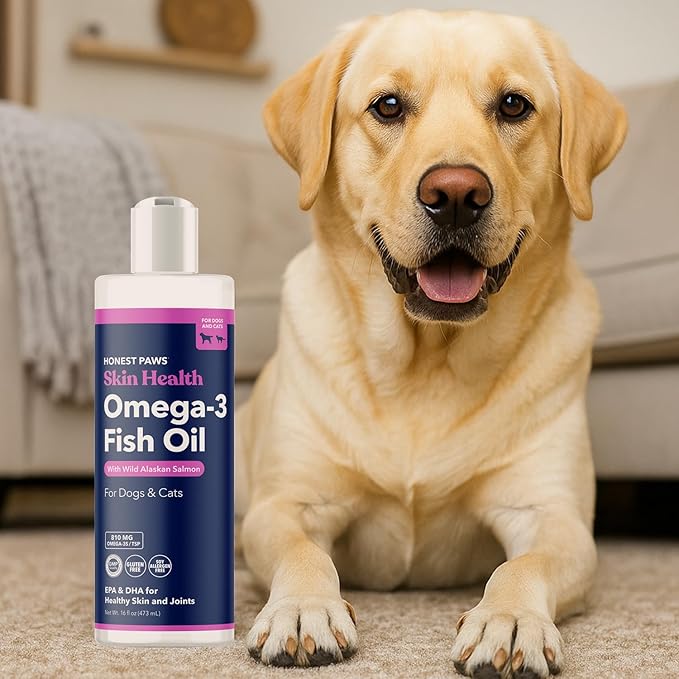 Honest Paws Wild Alaskan Salmon Oil for Dogs & Cats – Omega 3 Fish Oil Supplement for Skin, Coat, Joint & Heart Health – Natural, Sustainably Sourced, 16 oz