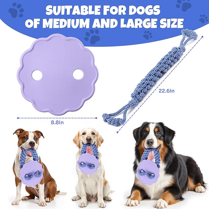 Interactive Dog Frisbee Rope Toy – Tough 2-in-1 Flying Disc & Rope Chew Toy for Medium/Large Dogs, Outdoor Training & Fetching, Purple & Blue