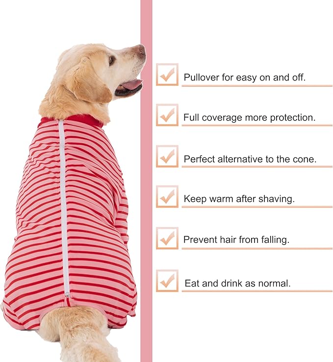 Yeapeeto Dog Onesie Surgery Recovery Suit for Large Medium Bodysuit Dogs Pajamas PJS Full Body for Shedding, Prevent Licking, Wound Protection, Cone Alternative… (Red Pink, 2XL)