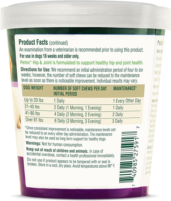 Petnc Natural Care Hip & Joint Health Supplement for Dogs (90 Chews), Glucosamine Chondroitin MSM Dog Chews with Hyaluronic Acid, Liver Flavored Bone & Joint Support Supplement, For All Breeds