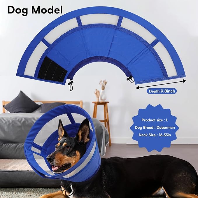 ASENKU Dog Cone Collar, Soft Adjustable Cone for Dogs to Stop Licking, Lightweight Recovery Dog Cone After Surgery, Pet E-Collar for Small, Medium & Large Dogs,(Blue L)