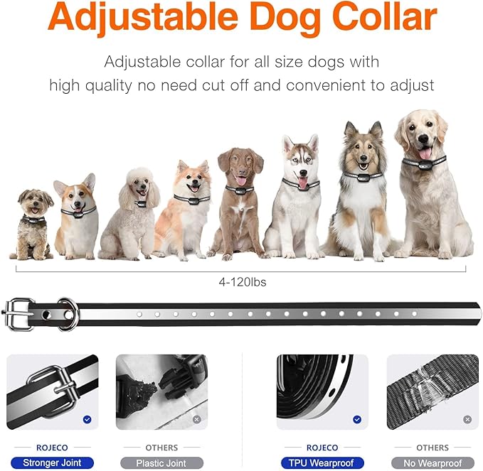 ROJECO Dog Training Collar with 3300FT Remote,IPX7 Waterproof Rechargeable Shock Collar for Large Medium Small Dogs,3 Safe Training Modes with Beep,Vibration and Shock,Adjustable Electronic Dog Collar