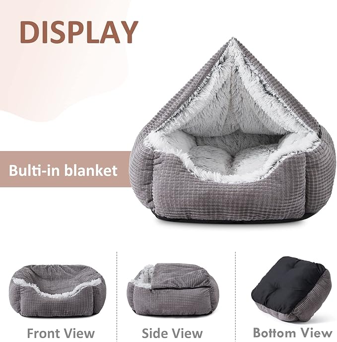 MIXJOY Dog Beds for Small Dogs, Rectangle Cave Hooded Blanket Puppy Bed, Luxury Orthopedic Cat Beds for Indoor Cats, Warmth and Machine Washable (20 inches, Grey)