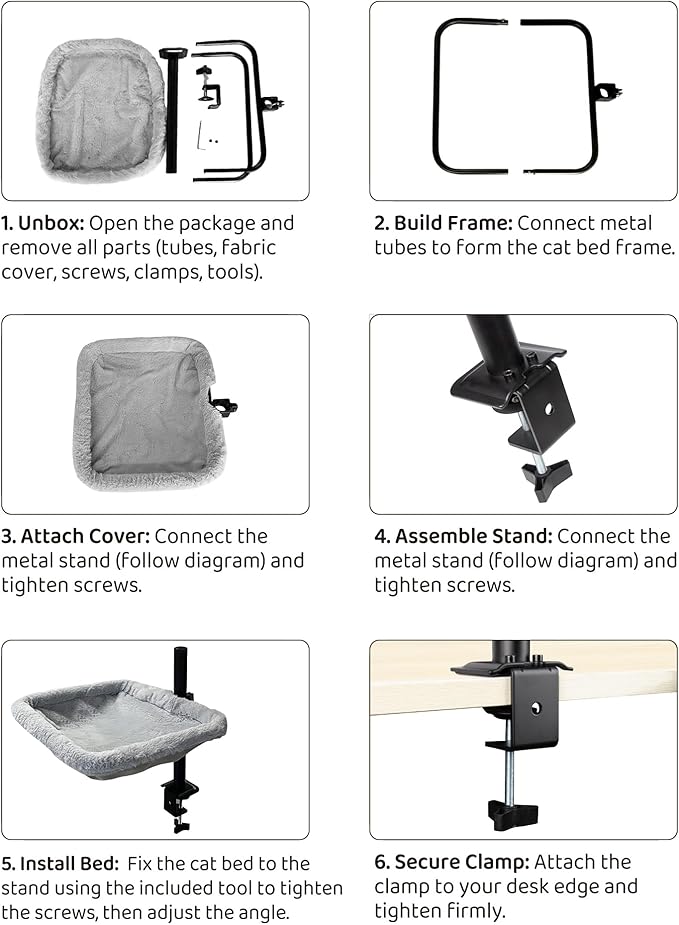 L&W BROS. Cat Desk Bed – Adjustable Desk Cat Hammock with 360° Rotating Arm, Dual-Sided Washable Cover, 35LB Capacity, 17"x14", Metal Frame