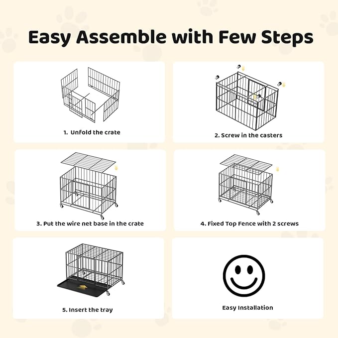 Heavy Duty Indestructible Dog Crate 38 Inch with Removable Tray, Sizes & Colors Optional, Escape Proof Double Door High Anxiety Cage Indoor, Kennel with Wheels for Large Dogs, XL XXL XXL