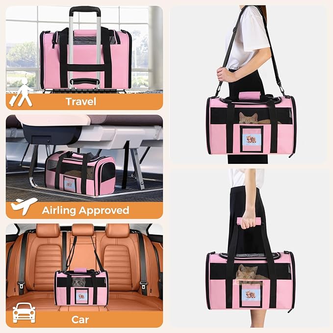 Cat Carrier, Dog Carrier for Small Dog Medium Cats,Pet Travel Bag Puppies up to 15 Lbs,TSA Airline Approved Cat Carrier Soft