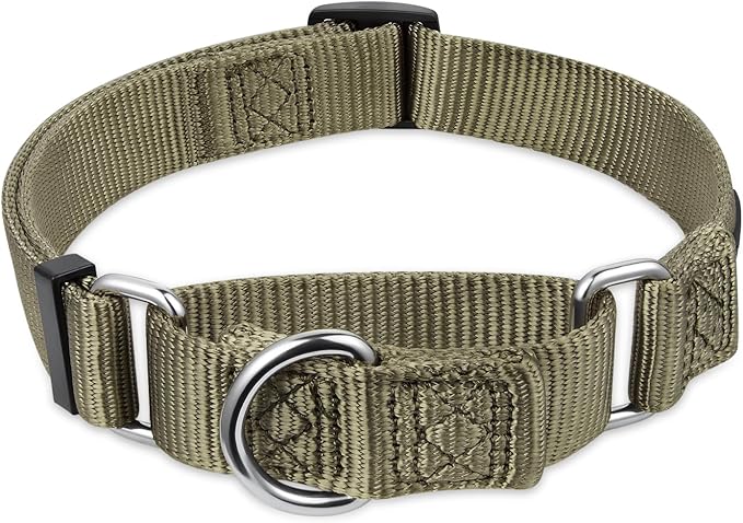Hyhug Premium Upgraded Sturdy Nylon Escape-Proof Martingale Dog Collar for Large Breeds Dogs Comfy and Safe - Walking, Professional Training, Daily Use. (Large, Military Green)