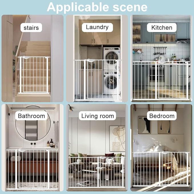 WAOWAO Triple Lock Baby Gate Extra Wide 86.22-90.55" Pressure Mounted Walk Through Swing Auto Close Safety White Metal Dog Pet Puppy Cat for Stairs,Doorways,Kitchen 86.22-90.94"/219-231cm
