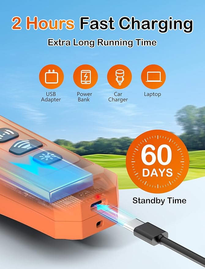 Dog Bark Deterrent Device - Ultrasonic Anti-Barking Devices with 3X Sonic Emitters, Up to 50FT Long Range & Rechargeable Bark Control - Safe for Dogs Training - Indoor & Outdoor (Orange)