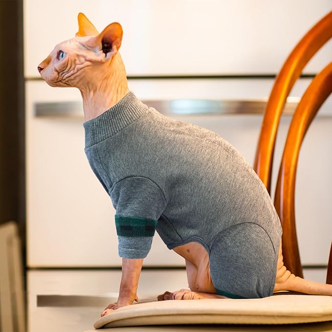 Sphynx Hairless Cats Sweater Shirt Kitten Soft Pullover Cute Cat Pajamas Jumpsuit Cotton Apparel Pet Winter Turtleneck for Cats LightGrey S