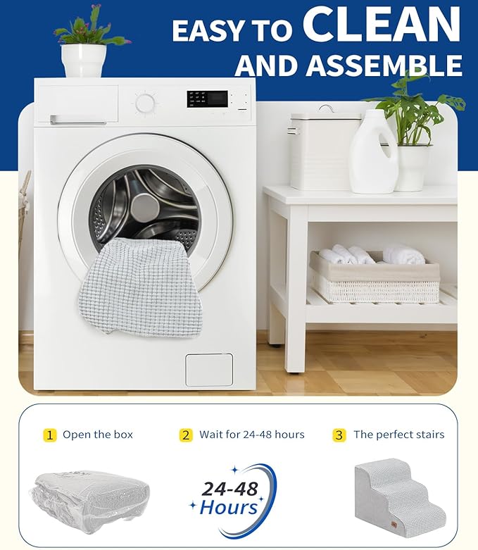 Dog Step for Bed, Dog Stair 3-Step 35D Pet Stair 15.7" H for High Bed or Sofa Non-Slip Balanced Pet Step Indoor, Light Grey