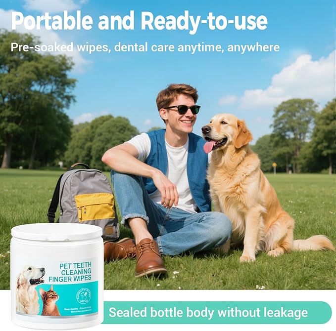 Teeth Cleaning Finger Wipes for Dogs & Cats,Dental Cleaning Wipes for Dogs and Cats,Pet Teeth Cleaning Finger Wipes,Reduces Plaque and Freshens Breath, Removes Tartar, Disposable Wet Wipes 50ct