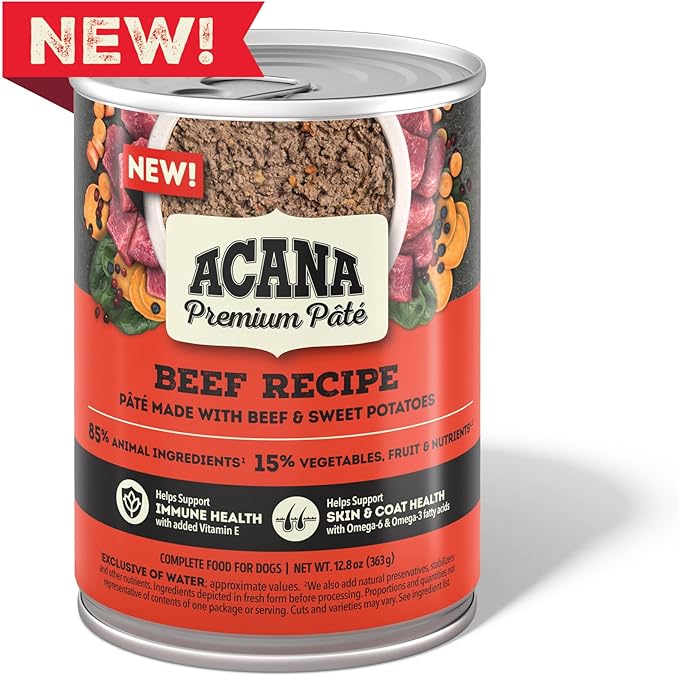 ACANA Premium Pate in Bone Broth Grain-Free Wet Dog Food Beef Recipe 12.8oz Cans (12 Count)