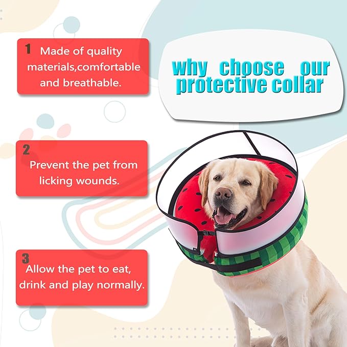 Inflatable Dog Cone Collar with Enhanced Anti-Licking, Soft Neck Donut for Dogs Cats, Recovery Pet Cone Collar After Surgery for Large Medium Small Dogs… (Watermelon, X-Large)