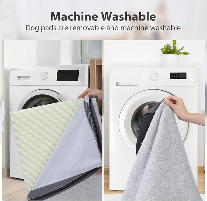 MIHIKK Waterproof Dog Bed Medium Size Dog Orthopedic Pet Beds for Crate with Removable Washable Cover Egg-Crate Foam Pet Pad Mat with Anti-Slip Bottom, 35x22 Inch, Light Grey