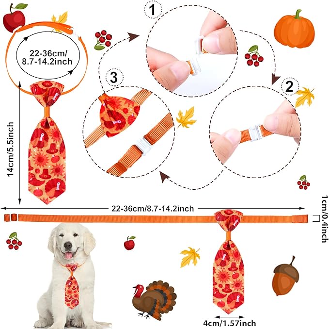 Eccliy 50 Pcs Fall Dog Bow Ties Collars for Dogs Adjustable Autumn Dog Bow Ties Neckties Set Thanksgiving Puppy Bows Grooming with Pumpkin Turkey Maple Leaves Pattern for Puppy Grooming Accessories