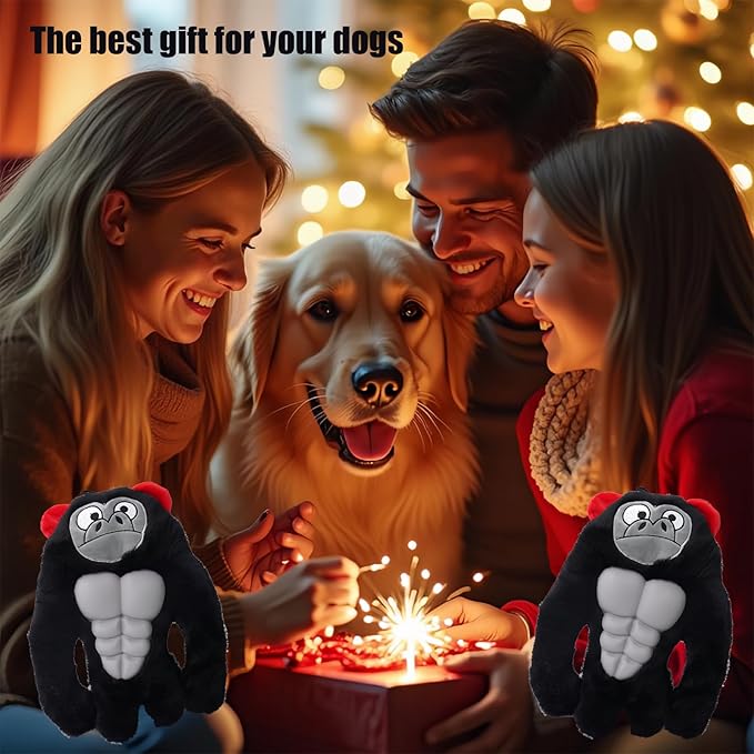 Tough Dog Toys for Heavy Chewers, Interactive Plush Dog Chew Toys with Rubber Muscles, Squeak Dog Toys for Aggressive Chewers, Dog Toy for Small Medium Large Breed (1PC-Black)