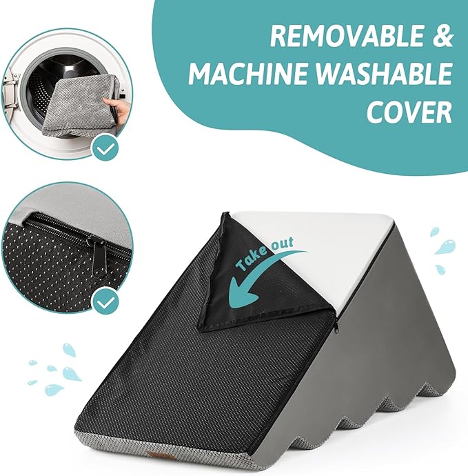 Wide Dog Stairs for Small Dog 22.6" H, Curved Pet Step for Puppy, Older Cat, Curved Ramp for High Bed or Car, Ladder with High Density Foam, Durable, 5 Step, 17.7x33x22.6 inch, Grey