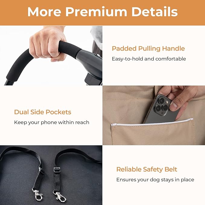 Giantex Double Dog Stroller for 2 Dogs, Detachable Carriers, Safety Belt, 4 Lockable Wheels, Pet Travel Carrier Strolling Cart, Folding Cat Stroller for Small Medium Pets Dogs (Beige)