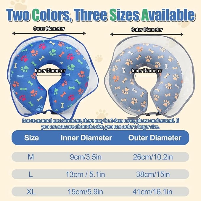 Dog Cone, Inflatable Dog Cone for Small, Medium, and Large Dogs, Soft Cone for Dogs After Surgery with Adjustable Buckle, Adjustable Soft Recovery Collar with Detachable Cove