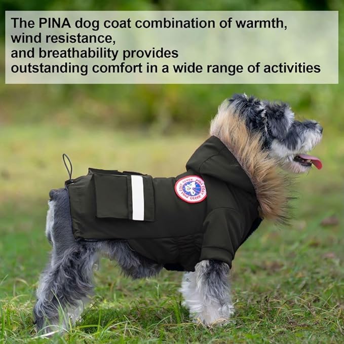 PINA Dog Coats - Waterproof, Warm Winter Jacket with Faux Fur Hood & Pocket