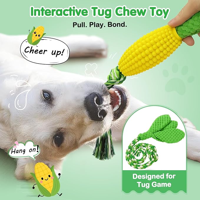Dog Chew Toys for Aggressive Chewers – Squeaky Corn Dog Toys to Keep Them Busy, Soft Durable Teething Toys for Medium and Large Dogs