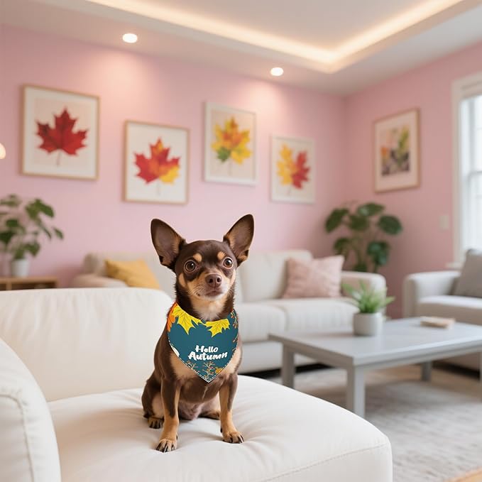 7 PCS Fall Dog Bandanas for Small Dogs 18 Inch Autumn Dog Bandanas Adjustable Stitching Edge Scarves for Puppy Cats Breed Grooming S