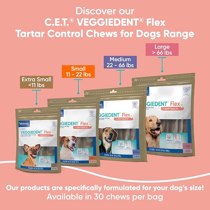 Virbac C.E.T. VEGGIEDENT Flex Tartar Control Chews for Dogs - Medium