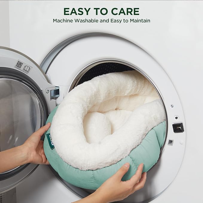 BALANCE Cat Beds for Indoor Cats, Washable Round Dog Bed, Donut Dog Bed with Anti-Slip Bottom for Small Dogs, 28 Inches, Granite Green