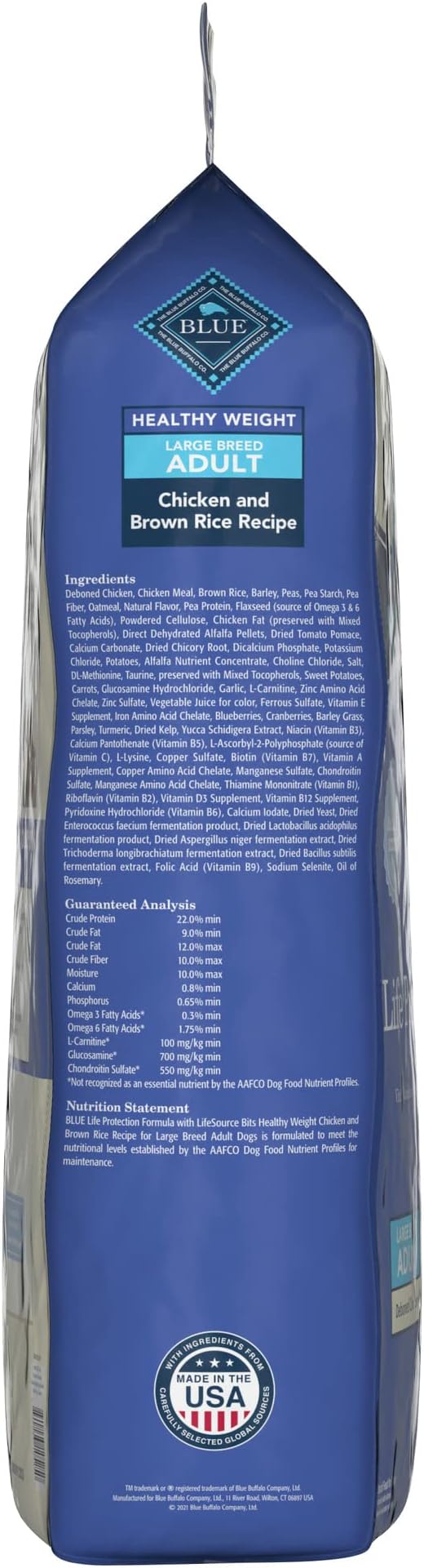 Blue Buffalo Life Protection Formula Healthy Weight Large Breed Adult Dry Dog Food for Weight Control, Made with Natural Ingredients, Chicken & Brown Rice Recipe, 30-lb Bag