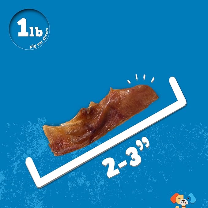 Jack & Pup Pig Ears Slivers (1lb) - Premium Natural Dog Chews, Pork Pig Ears, Healthy Dog Treats, Odor Free, Excellent Rawhide Alternative