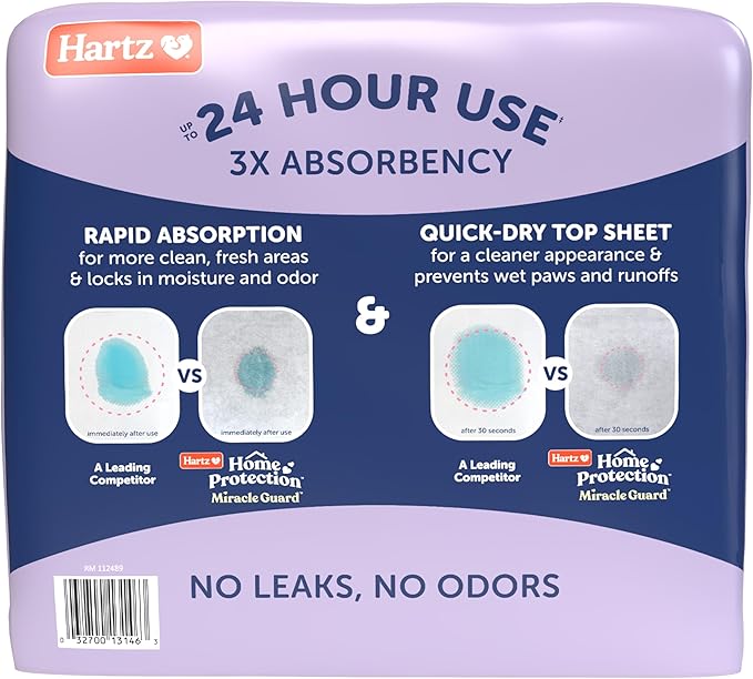 New! Hartz Home Protection Miracle Guard Lavender Scented Dog Pads, Regular Size 50 Count, 24 Hour Use, Won't Leak and Odor Eliminating