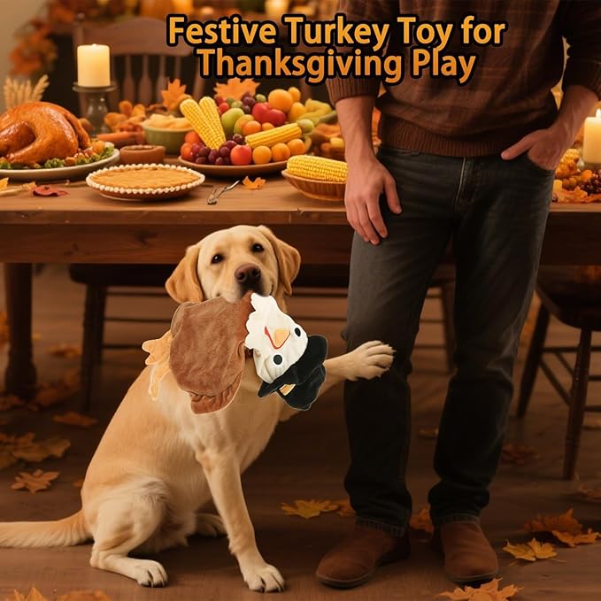 BINGPET Dog Squeaky Toys,2 Pack No Stuffing Halloween & Thanksgiving Dog Toys, Pumpkin & Turkey Interactive Plush with Squeaky Ball and Crinkle Paper, Durable Fun for Small Medium Large Dogs