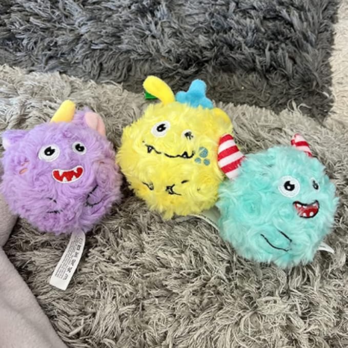 DKING 3Pack Squeaky Dog Balls,2 in1 Funny Puppy Ball Toys,Birthday Dog Toy for Small Medium Dogs (Monster Ball)