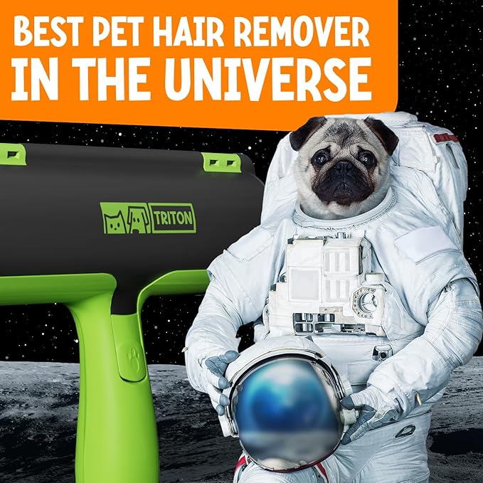 Triton Pet Hair Remover w/Fur Trapping Compartment - Easy to Use Pet Hair Removal Tool - Detachable Handle Cat & Dog Hair Remover for Car, Furniture, Clothes, Couch - Reusable Lint Roller (Green)