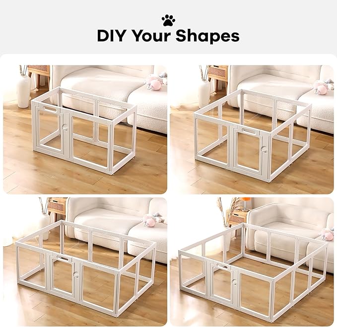 Clear Acrylic Dog Playpen Indoor, Puppy Cat Small Pet Play Pen, Pet Cat Foldable Playpen for Rabbits, Dog Fence Crate Kennel Whelping Cage (White, 12 Panel)