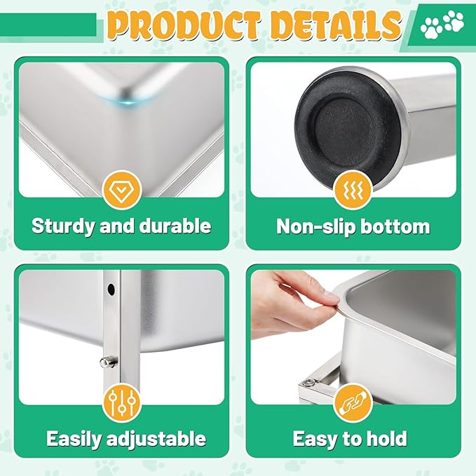 2 Gallons Large Elevated Dog Water Bowl - 3 Height Adjustable (8.5'', 10'', 11.6'') Raised Stand, Stainless Steel Dog Bowl for Medium Large Dogs Relief Joint Pressure