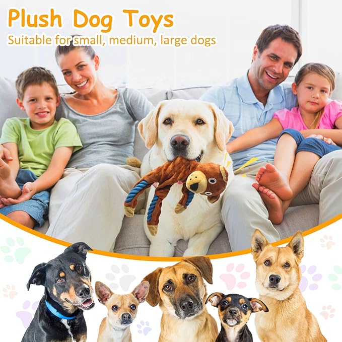 Dog Toys to Keep Them Busy, Plush Tug of War Interactive Rope Dog Toys, Squeaky Chew Toys for Small Medium Large Dogs