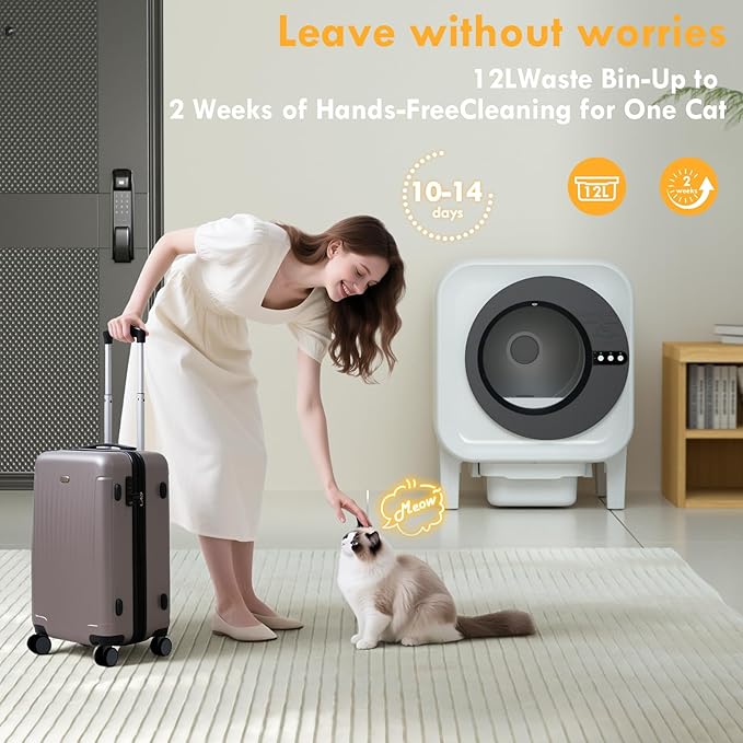 Automatic Cat Litter Box Self Cleaning,Large Capacity Self Cleaning Cat Litter Box Multiple Cats,with Odor Removal Smart Litter Boxes, App Control,Robot with Dual Safety Protection,for Large Cat,Black