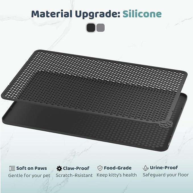 Silicone Litter Box Mat 24"x15" (Keep Floor Clean)(Easy Clean)(Anti-Crease)(Built to Last)(Non-Slip)(Double Layer Detachable)(Soft on Paws)(Claw-Proof)