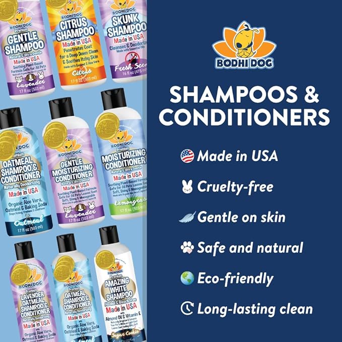 Bodhi Dog Oatmeal Shampoo & Conditioner - Hypoallergenic Formula - Naturally Deodorize Dogs, Cats & Pets - Made w/Organic Ingredients - Moisturizes Dry & Itchy Skin - Made in USA (Oatmeal, 8 Fl Oz)