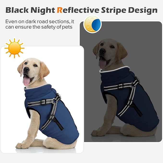Dog Winter Coat with Harness Built-in | Waterproof Dog Jacket with Zipper & Fleece Lining | Reflective Cold Weather Coat for Small Medium Large Dogs