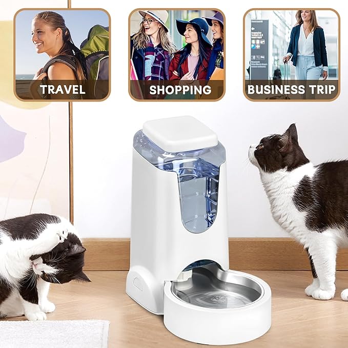 Automatic Cat Feeder and Water Dispenser with Stainless Steel Bowl Dog Gravity Food Feeder and Waterer for Small Medium Pets Puppy Kitten 1 Gallon x 2