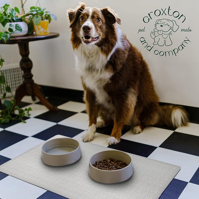 CROXTON & CO. Non-Slip Faux Leather Pet Feeding Mat for Dog Bowls | Large Bowl Mat for Food and Water | Durable, Easy-to-Clean Pet Food Mat for Floors | Size: 12"x18"