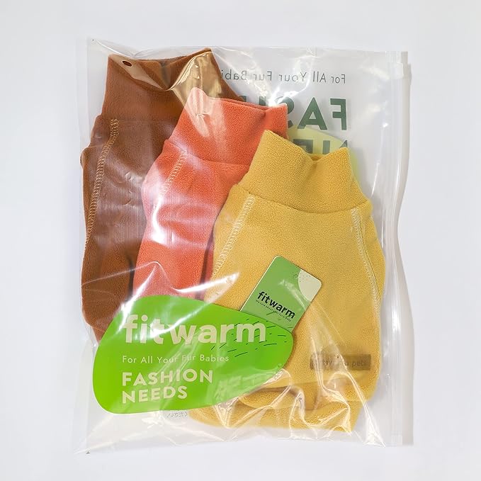 Fitwarm 3 Pack Classic Fleece Dog Sweater, Turtleneck Dog Sweatshirt, Winter Clothes for Small Dogs Boy Girl, Pet Pullover Jumper, Cat Apparel, Orange, Yellow, Coffee, XL