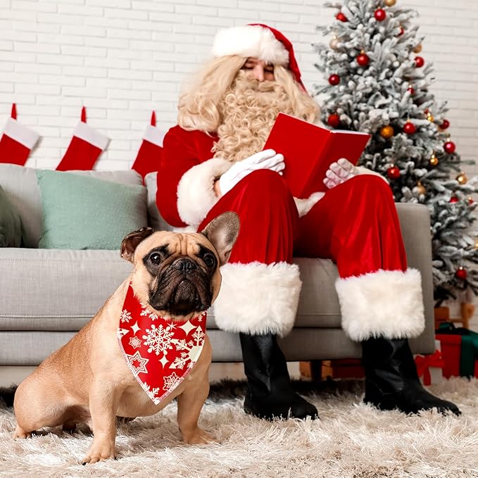 Frienda 30 Pcs Christmas Dog Bandanas Bulk Snowflake Bandanas for Dogs Soft Triangle Kerchief Bibs Scarf Set for Puppy Small Medium Large Pets Christmas Party Decoration